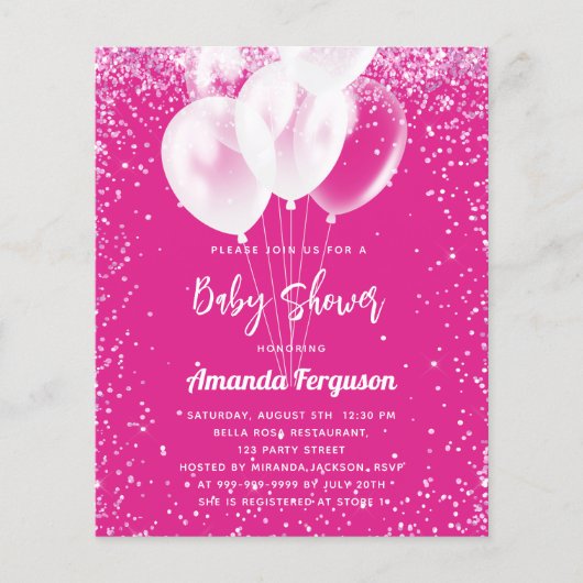 Baby shower hete roze witte ballonnen uitnodiging (Voorkant)