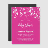 Baby shower hete roze witte sterren meisje luxe magnetische uitnodiging (Voorkant / Achterkant)