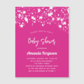 Baby shower hete roze witte sterren meisje luxe magnetische uitnodiging (Voorkant)
