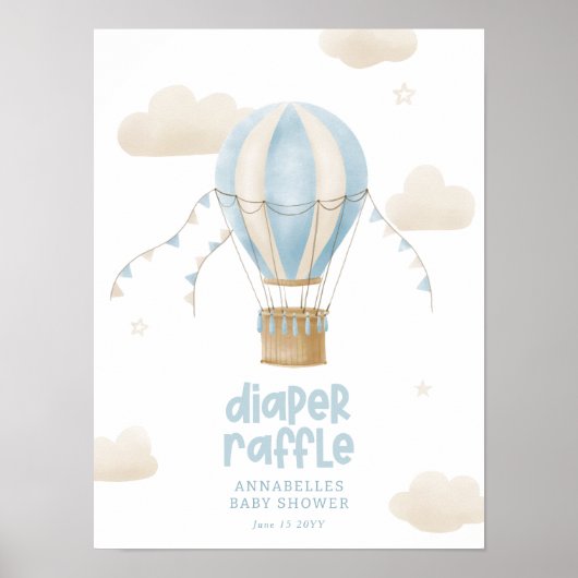 Baby shower heteluchtballon luier loterij decor poster (Voorkant)