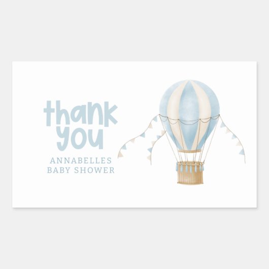 Baby shower heteluchtballonavontuur dank u rechthoekige sticker (Voorkant)