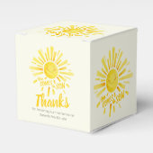 Baby shower hier komt de zon geel dank u bedankdoosjes (Voorkant Zijde)