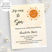 Baby shower hier komt de zoon budget uitnodiging