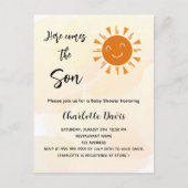 Baby shower hier komt de zoon Sunshine Golden Uitnodiging Briefkaart (Voorkant)
