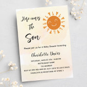 Baby shower hier komt de zoon Sunshine Golden Uitnodiging Briefkaart