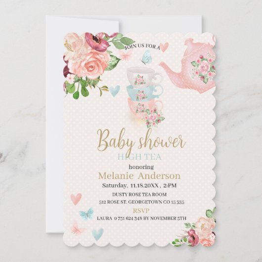 Baby shower high tea Uitnodiging (Voorkant)
