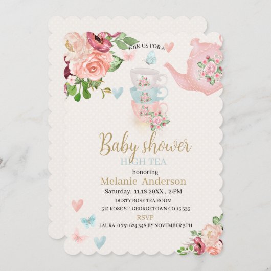 Baby shower high tea Uitnodiging (Voorkant / Achterkant)