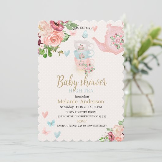 Baby shower high tea Uitnodiging (Staand voorkant)