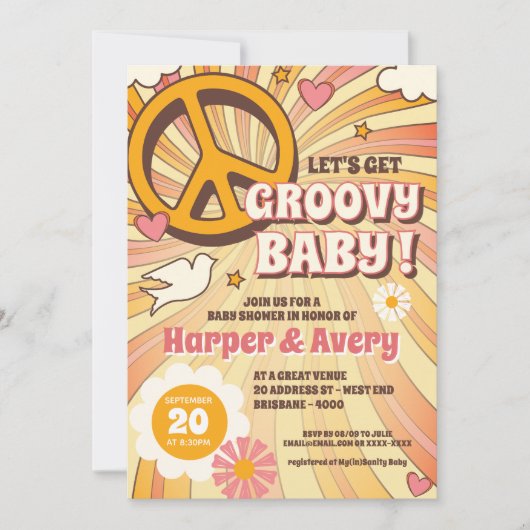 baby shower Hippie Party 60 Kaart (Voorkant)
