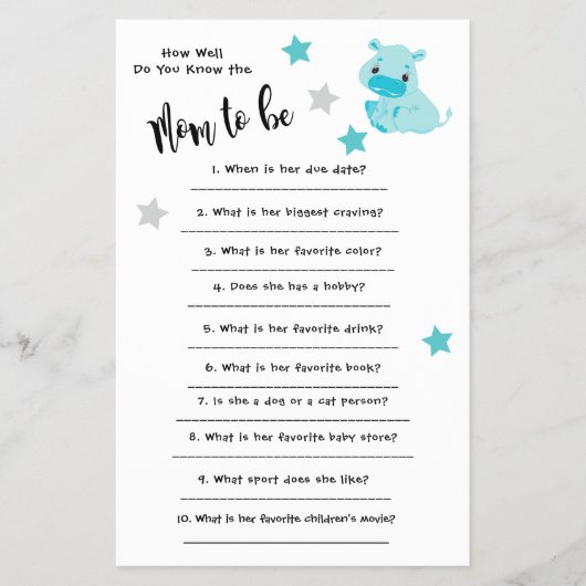 Baby shower Hippo Hoe goed je de kaart kent (Voorkant)