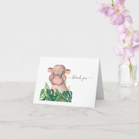 Baby shower Hippo Oerwoud Waterverf Kaart (Orchidee)