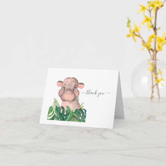Baby shower Hippo Oerwoud Waterverf Kaart (Gele Bloem)