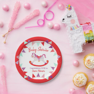 Baby shower hobby paard Watecolor Custom Papieren Bordje