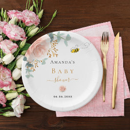 Baby shower hommel roze roze griesmeisje met roze  papieren bordje