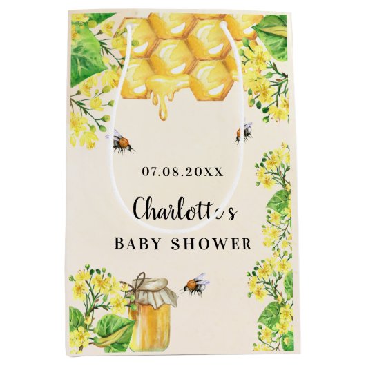 Baby shower hommels honinggele floraals medium cadeauzakje (Voorkant)