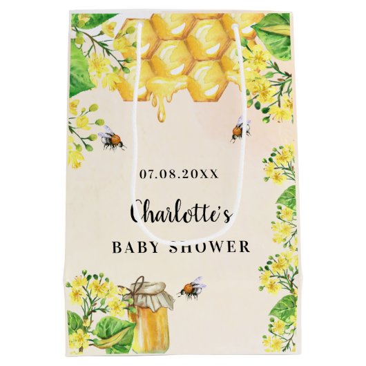 Baby shower hommels honinggele floraals medium cadeauzakje (Achterkant)