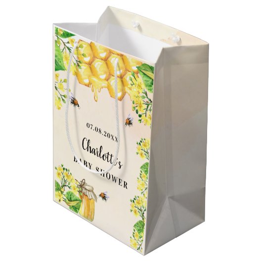 Baby shower hommels honinggele floraals medium cadeauzakje (Achterkant Gekanteld)