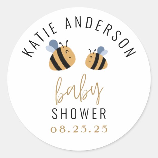 Baby shower hommels ronde sticker (Voorkant)