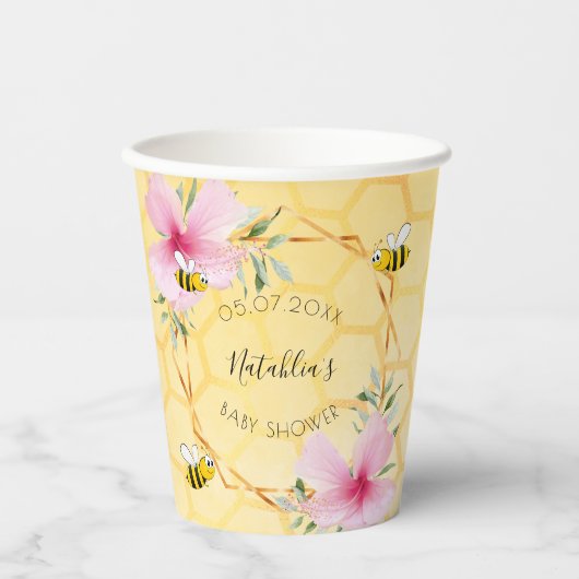 Baby shower hommels roze floralen achtertuin papieren bekers (Voorkant)