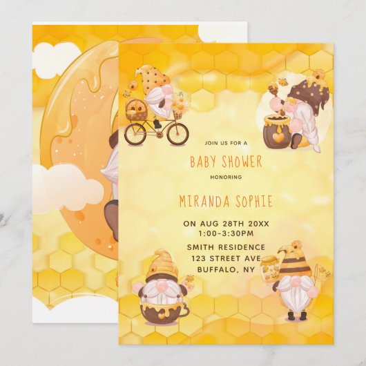 Baby shower Honeycomb Bees Gnomes Kaart (Voorkant / Achterkant)