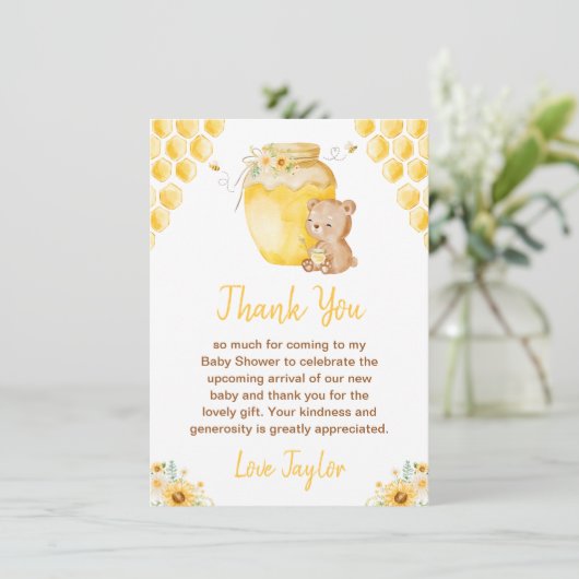 Baby shower honingBeer Bedankkaart (Staand voorkant)