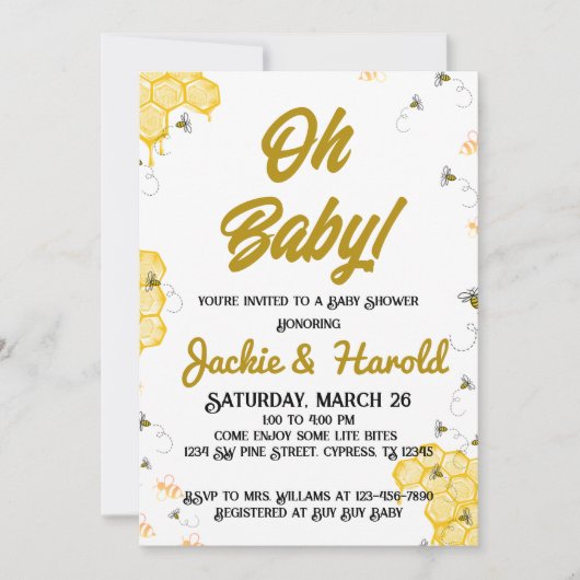 Baby shower honingbijen 5x7 Uitnodiging (Voorkant)
