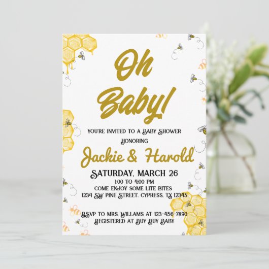 Baby shower honingbijen 5x7 Uitnodiging (Staand voorkant)