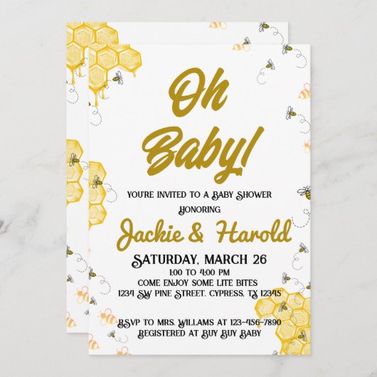 Baby shower honingbijen 5x7 Uitnodiging (Voorkant / Achterkant)