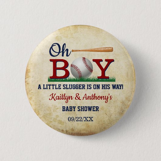 Baby shower honkbalkborden ronde button 5,7 cm (Voorkant)