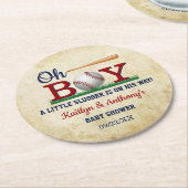 Baby shower  honkbalkborden ronde kartonnen onderzetter (Gebogen)