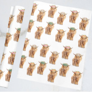 Baby Shower Hoogland Koe en Kalf Waterverf Cadeaupapier