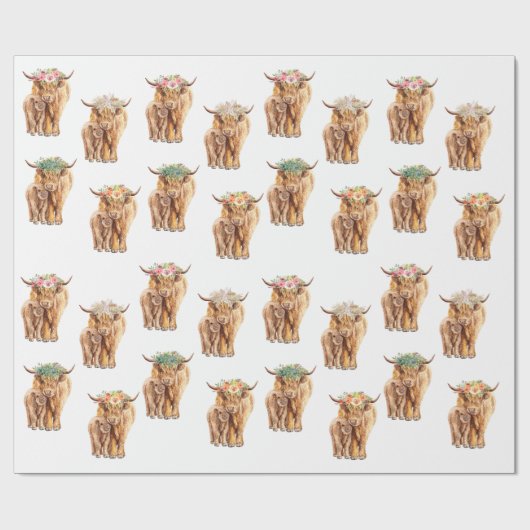 Baby shower Hoogland Koe en Waterverf kalf Cadeaupapier (Vlak)