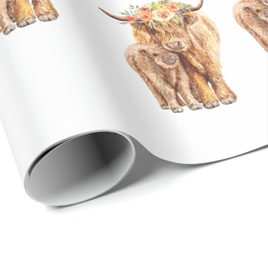 Baby shower Hoogland Koe en Waterverf kalf Cadeaupapier (Rol Hoek)