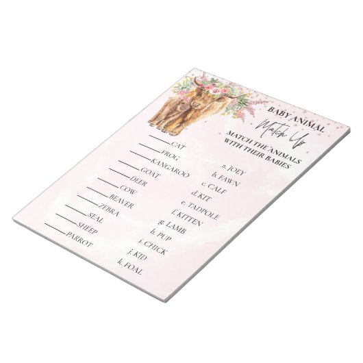 Baby shower Hoogland koe Roze diertje omhoog Notitieblok (Schuin)