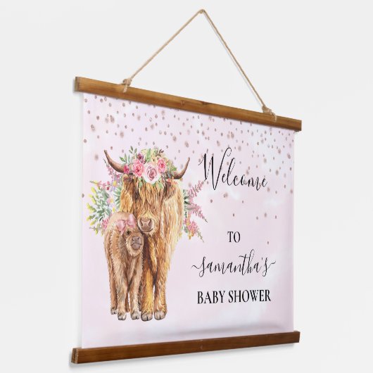 Baby shower Hoogland Koe Roze kalf Sign Welkom Hangend Wandkleed (Gebogen)