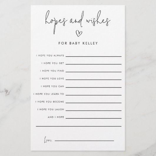 Baby shower hoopt en wenst advieskaarten flyer (Voorkant)