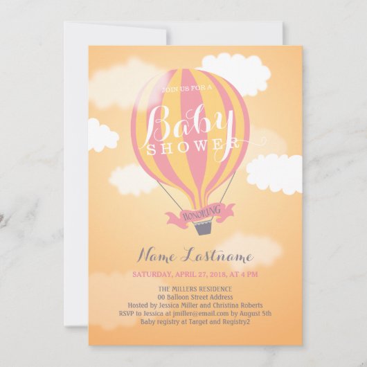 Baby shower Hot Air Ballon Sunset Girl Invite Kaart (Voorkant)