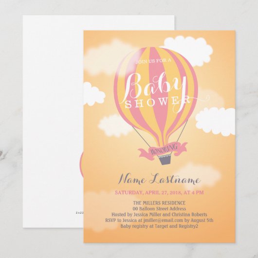 Baby shower Hot Air Ballon Sunset Girl Invite Kaart (Voorkant / Achterkant)