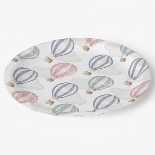 Baby Shower Hot Air Balloons Gender Neutral Papieren Bordje (Gekanteld)