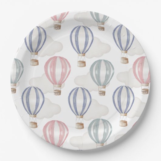 Baby Shower Hot Air Balloons Gender Neutral Papieren Bordje (Voorkant)