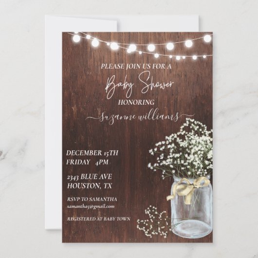 Baby Shower Hout Roestige Baby's Breath Kaart (Voorkant)