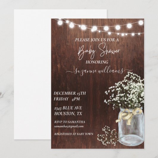 Baby Shower Hout Roestige Baby's Breath Kaart (Voorkant / Achterkant)