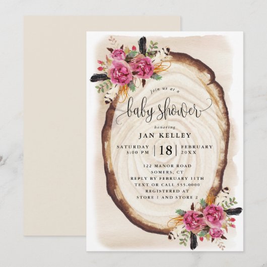 Baby shower, houtsliproze Floral Kaart (Voorkant / Achterkant)