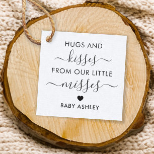 Baby shower Hugs en Kisses Label, Baby Girl, Kraft Bedankjes Labels