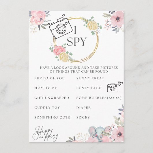 Baby shower I Spy Game Elephant Design Informatiekaartje (Voorkant)