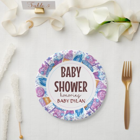 Baby shower Ice-cream Waterverf Art Papieren Bordje (Huwelijk)