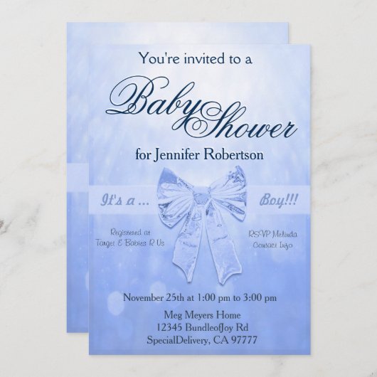 Baby shower in Bleek blauw Kaart (Voorkant / Achterkant)