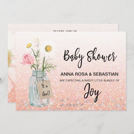 *~* Baby Shower in een Mason jar met bloemen, land Kaart (Voorkant / Achterkant)