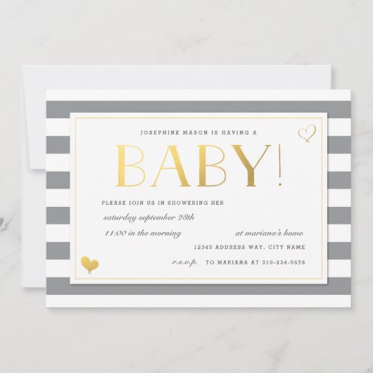 Baby shower in grijs en faux Gold onthullen Kaart (Voorkant)