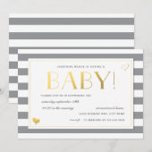 Baby shower in grijs en faux Gold onthullen Kaart (Voorkant / Achterkant)